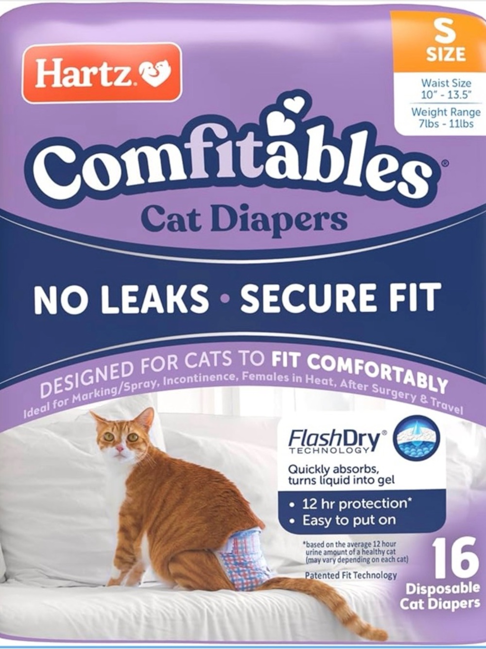 Comfitables White Cat Diapers - Secure Fit (16 Count) Small